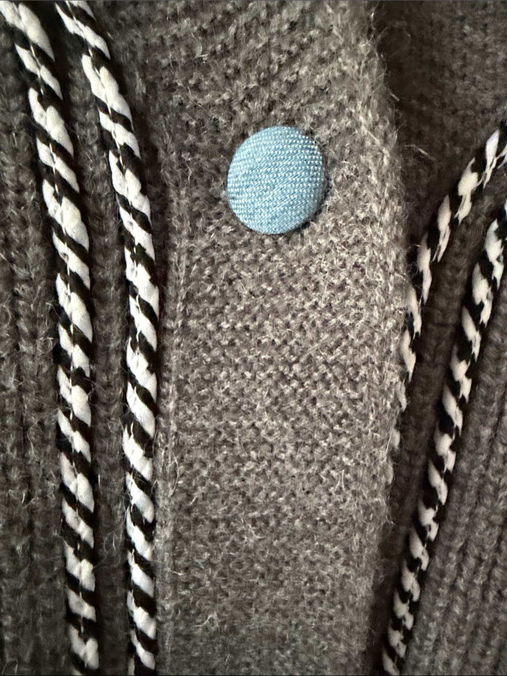 Commense Gray Ribbed Cardigan with Denim Patch Pockets - Picture 6 of 12